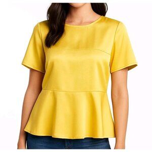 Escada Blouse Top Women Small Yellow Satin Feel Half Flutter Sleeve Casual Party
